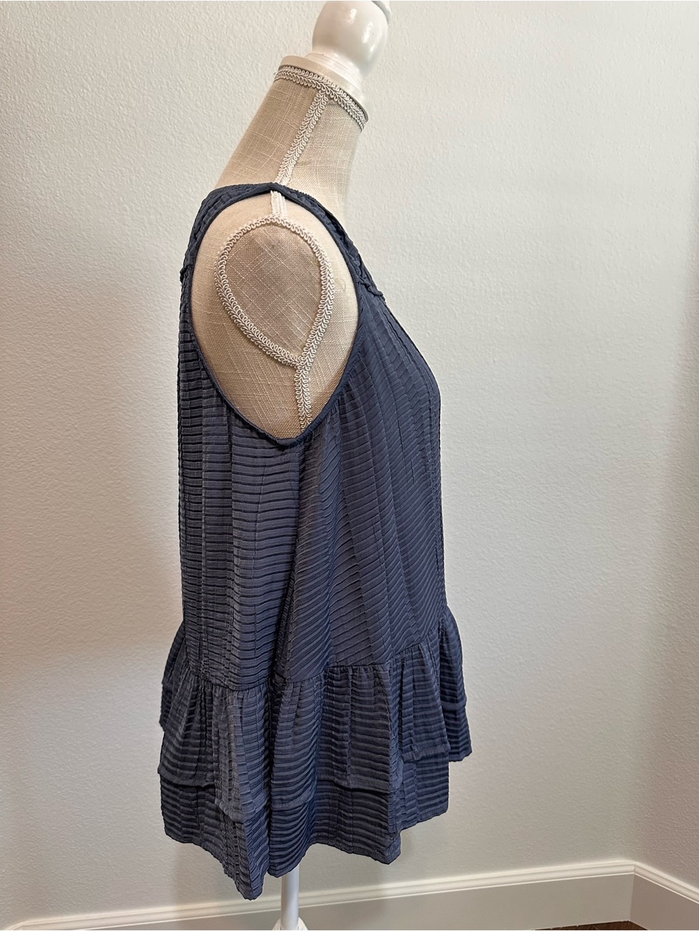 Current Air Blue Textured Ruffle-Hem Tank - Picture 2 of 7